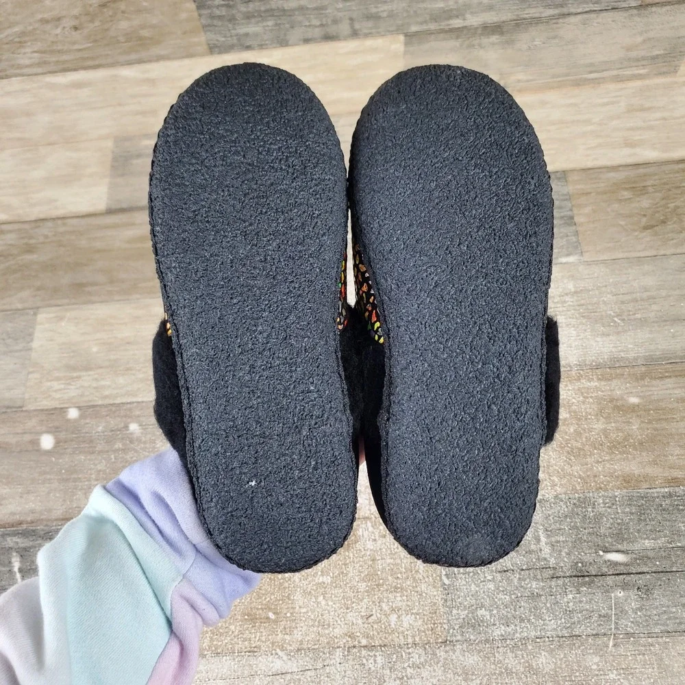 Sorel Nakiska Slide II Kids Shoes Sz 3 Black Sea Salt Faux Fur Lined Slippers